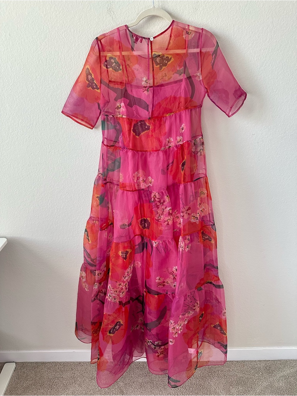 STAUD Hyacinth Tiered Floral Organza Pink Dress SZ S - Picture 8 of 8